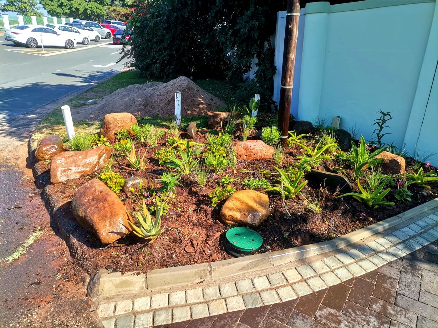 Fresh planting bed with visible irrigation system in Durban North